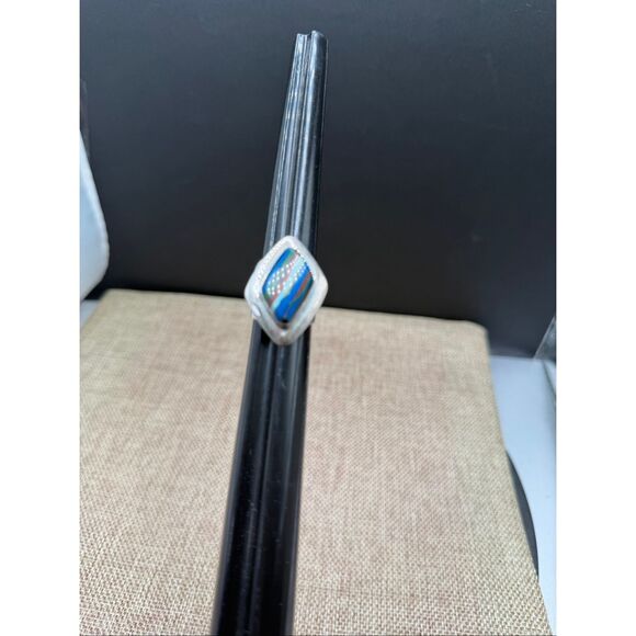 Sterling Silver Multi-Color Inlay Ring – Bold Modernist Statement, Size 7 - Picture 5 of 7